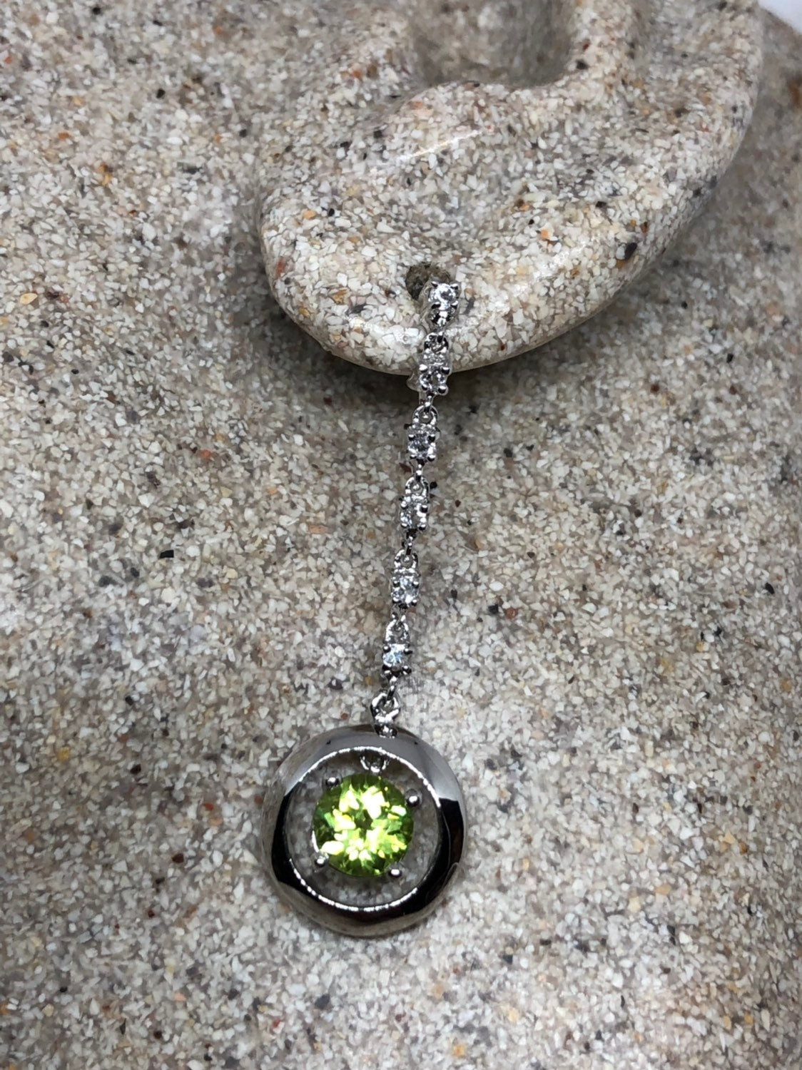 Vintage Handmade Sterling Silver Genuine Green Peridot and White Sapphire Earrings