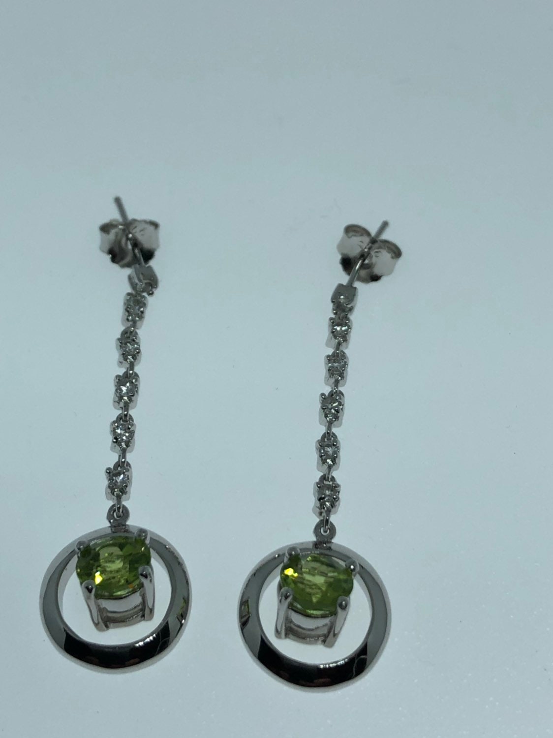 Vintage Handmade Sterling Silver Genuine Green Peridot and White Sapphire Earrings