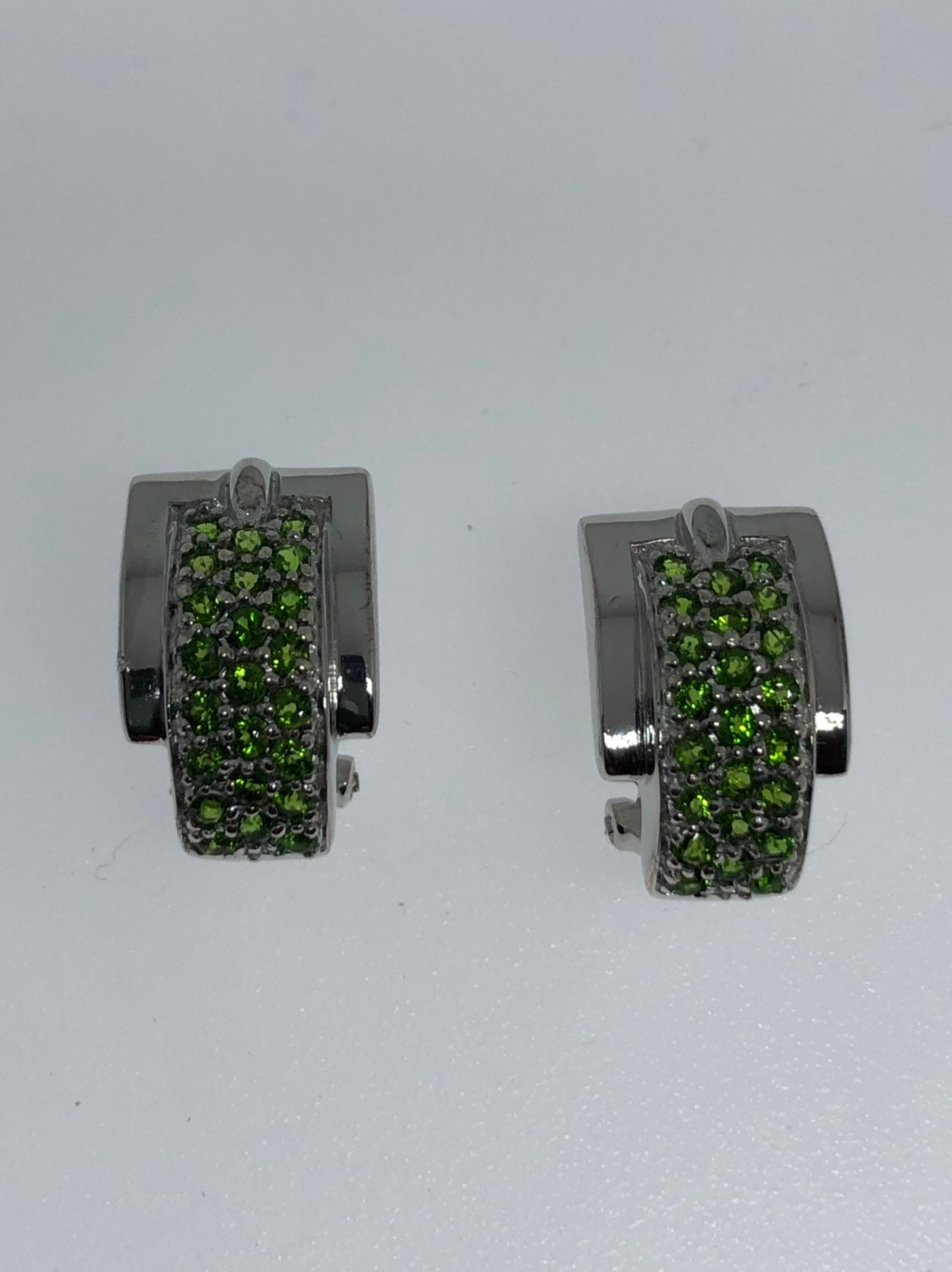 Vintage Handmade Sterling Silver Genuine Green Peridot and White Sapphire Earrings