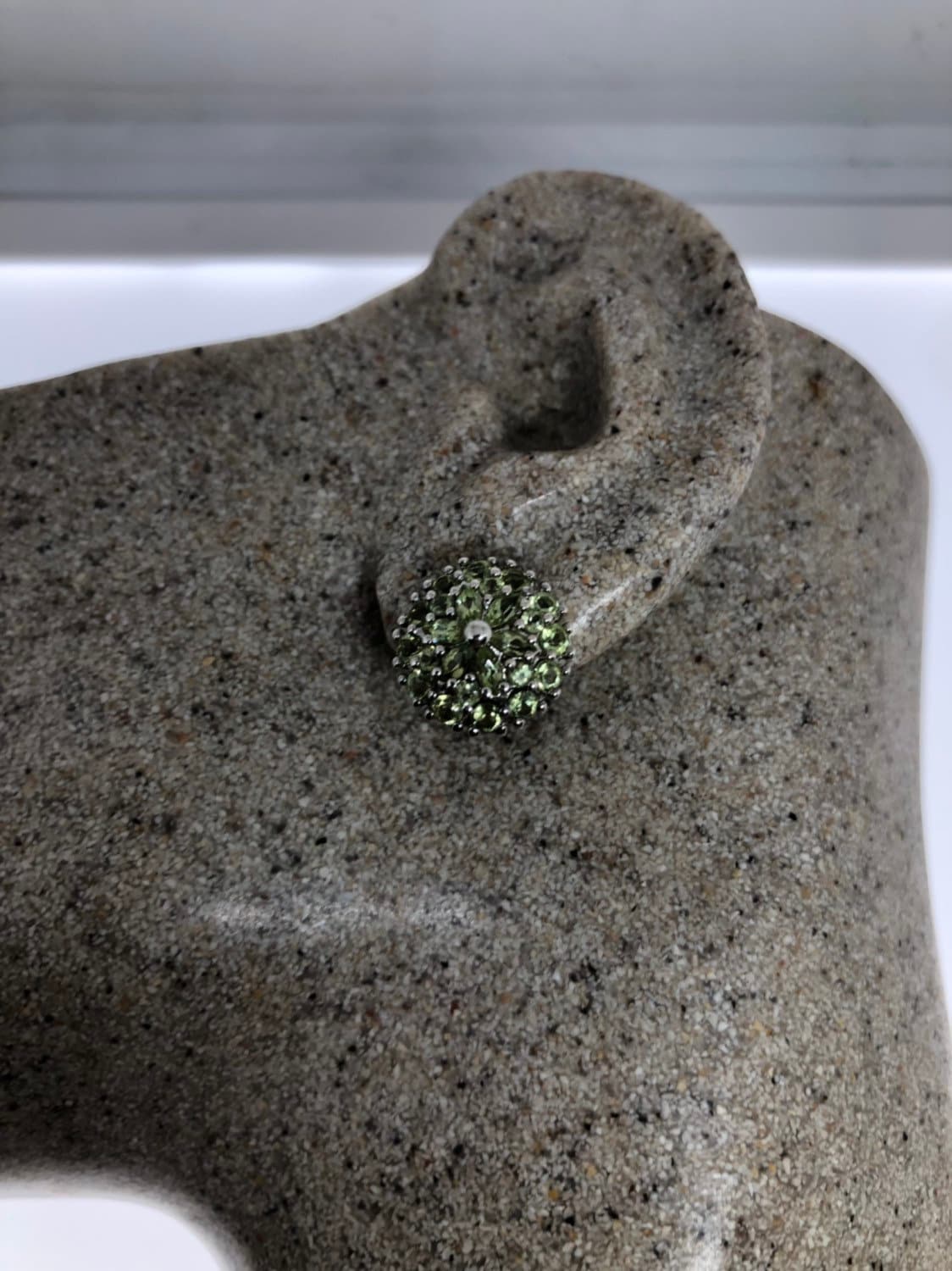 Vintage Handmade Sterling Silver Genuine Green Peridot Stud button Earrings