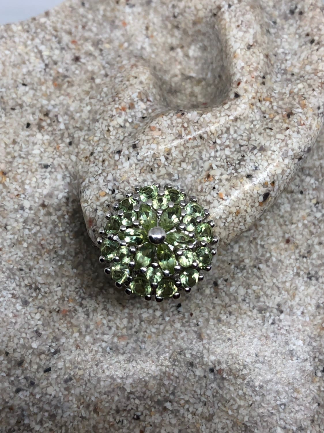 Vintage Handmade Sterling Silver Genuine Green Peridot Stud button Earrings