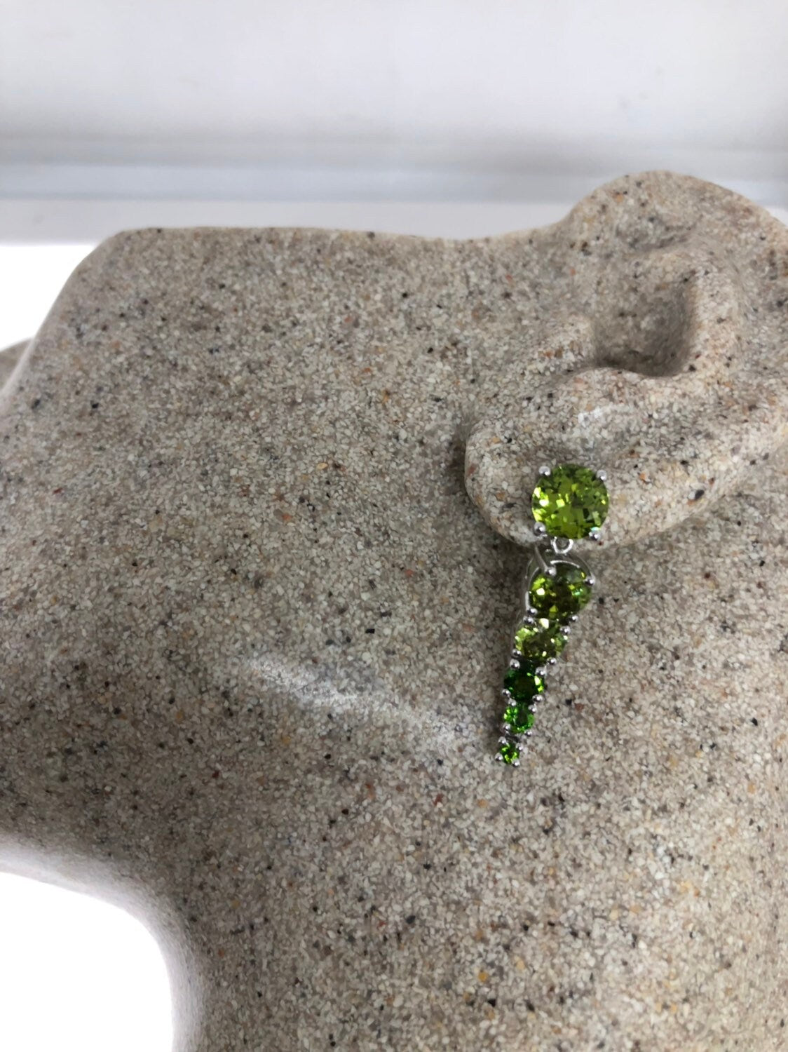 Vintage Handmade Sterling Silver Genuine Green Peridot and Chrome Diapside Earrings