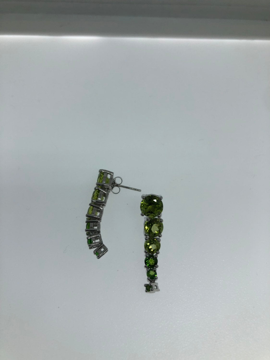 Vintage Handmade Sterling Silver Genuine Green Peridot and Chrome Diapside Earrings