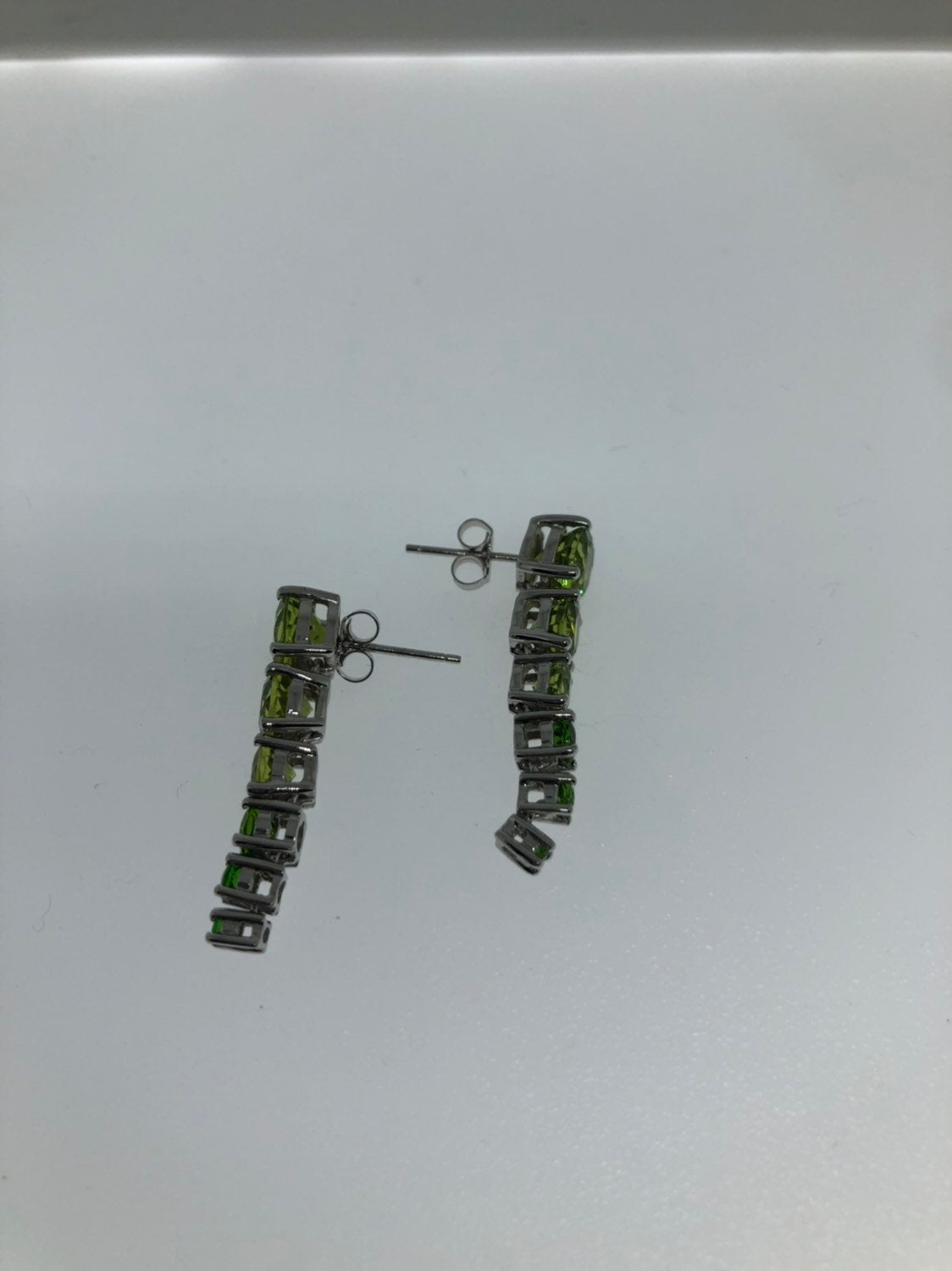 Vintage Handmade Sterling Silver Genuine Green Peridot and Chrome Diapside Earrings