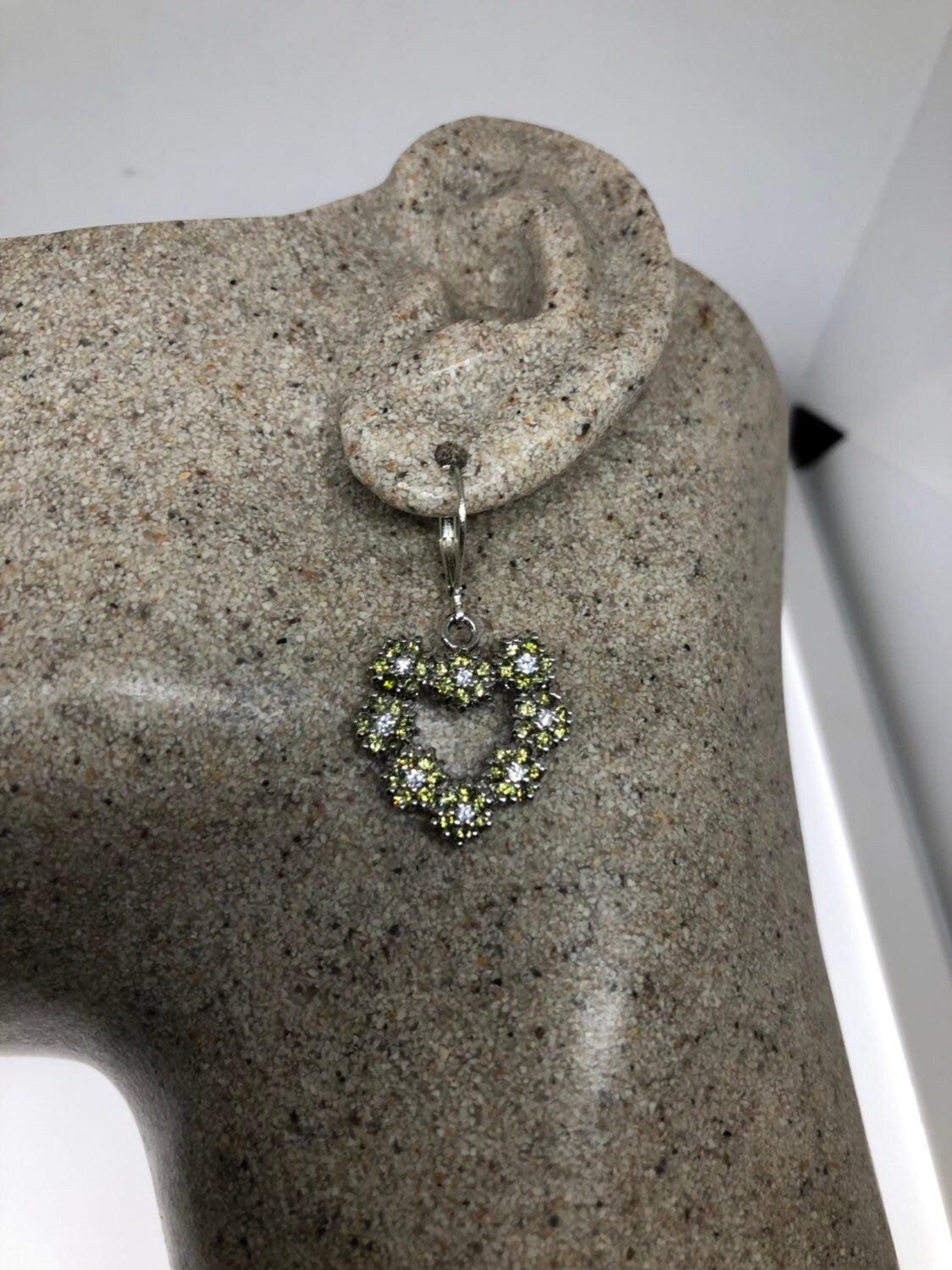 Vintage Handmade Sterling Silver Genuine Green Peridot HEart Earrings