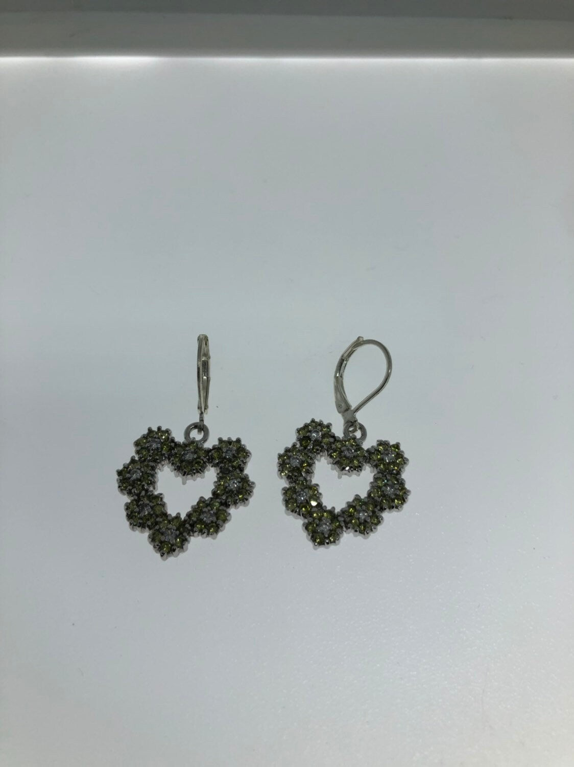 Vintage Handmade Sterling Silver Genuine Green Peridot HEart Earrings