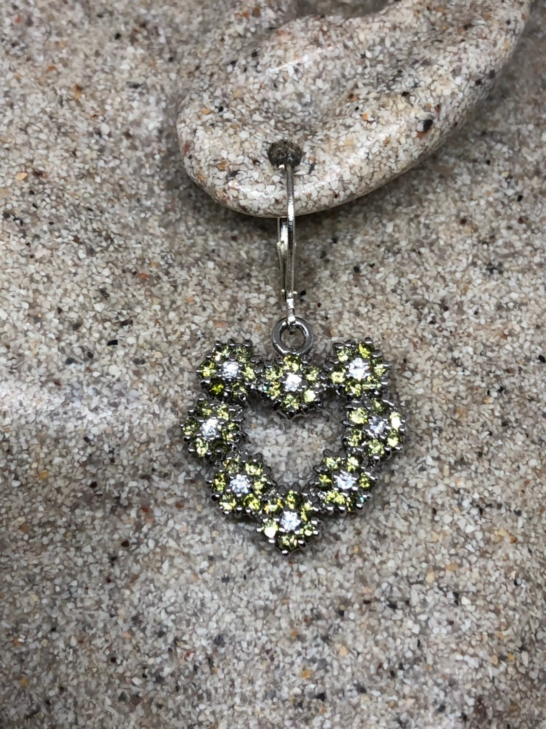 Vintage Handmade Sterling Silver Genuine Green Peridot HEart Earrings