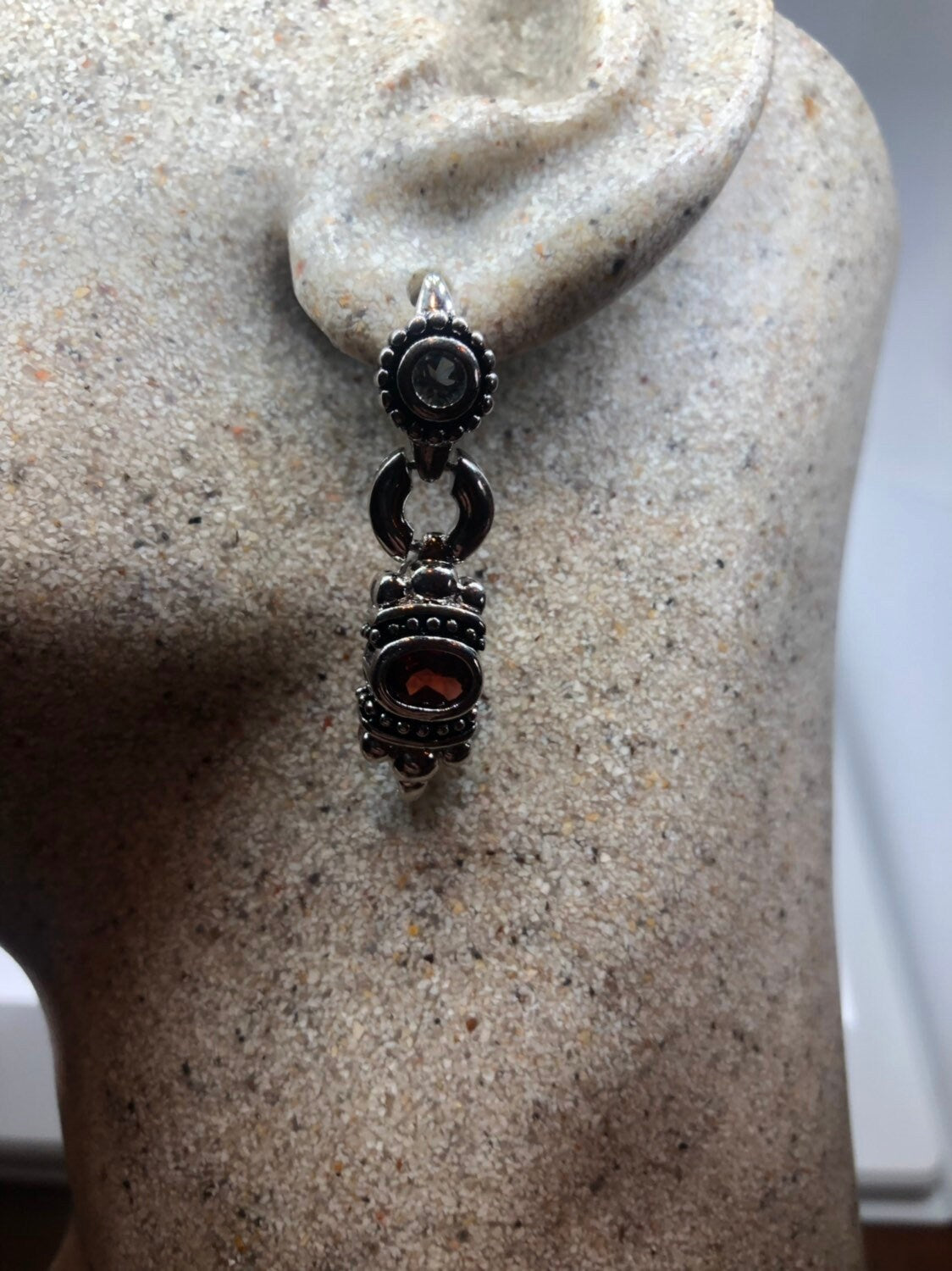 Vintage Bohemian Garnet Earring 925 Sterling Silver