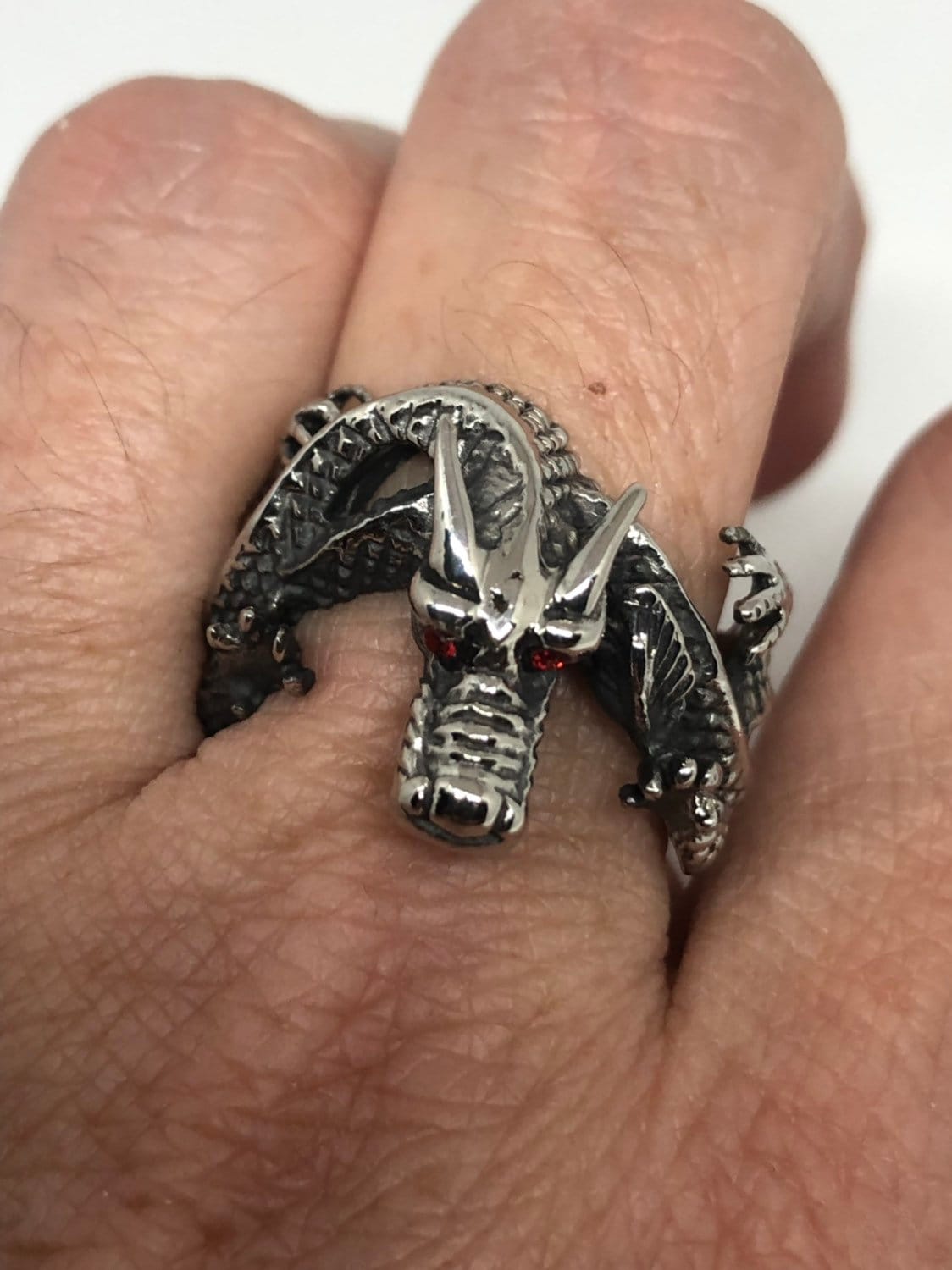 Vintage Gothic Silver Stainless Steel Dragon Mens Ring