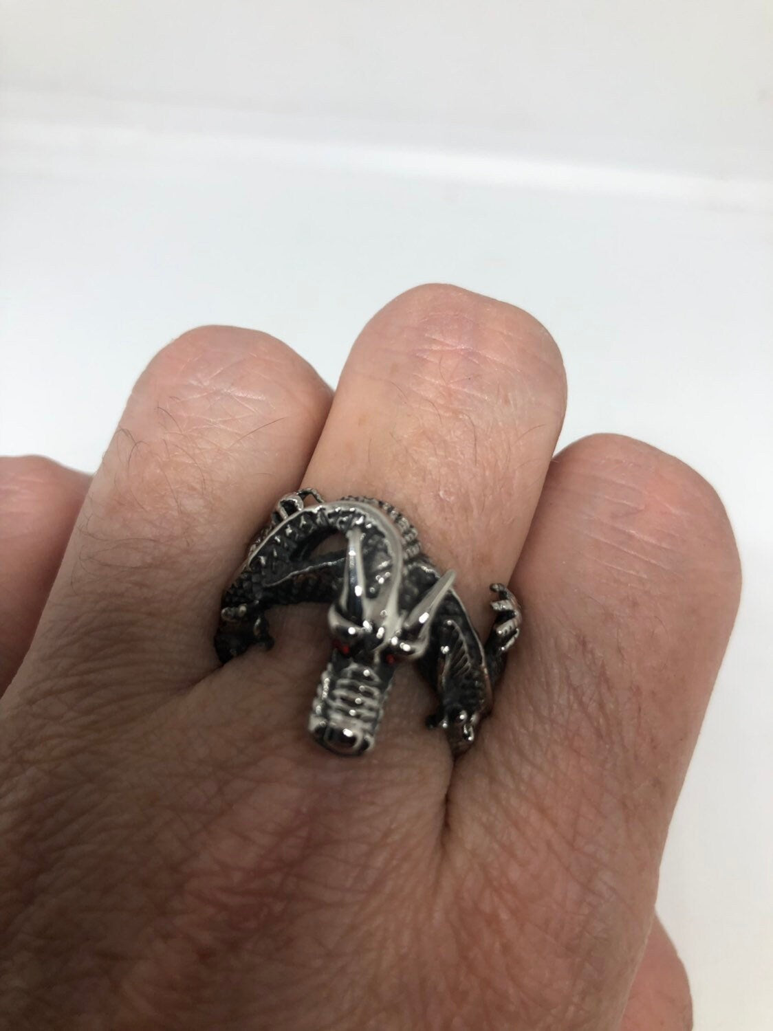 Vintage Gothic Silver Stainless Steel Dragon Mens Ring