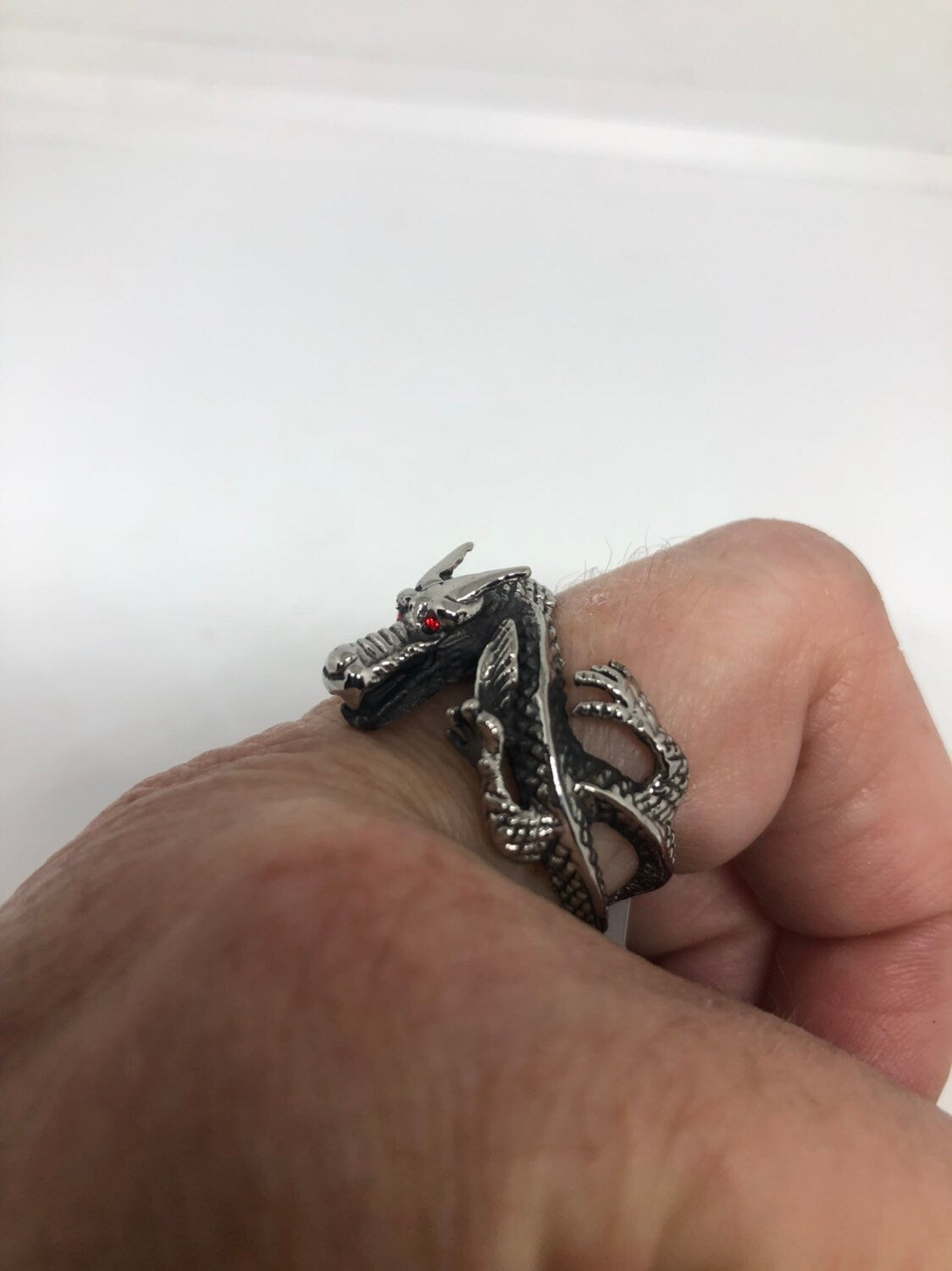 Vintage Gothic Silver Stainless Steel Dragon Mens Ring