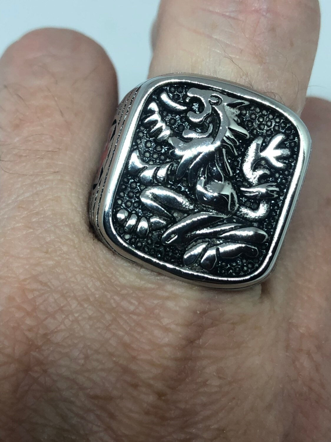 Vintage Gothic Silver Stainless Steel Lion Head Mens Ring