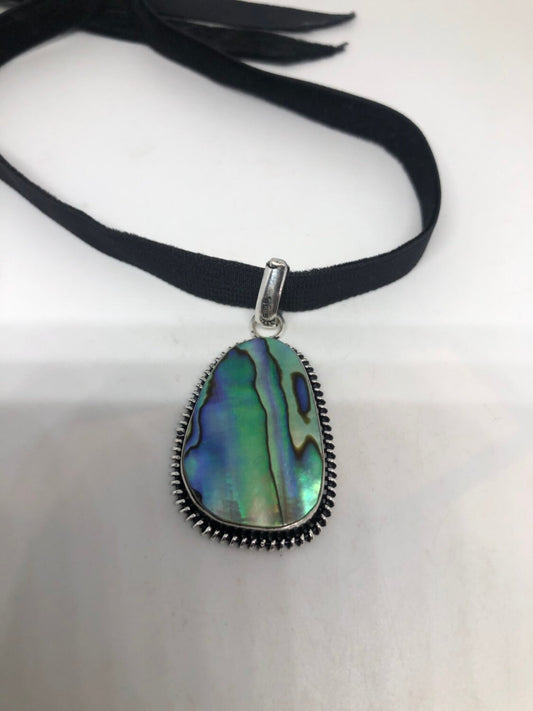 Blue Handmade Gothic Styled Silver Finished Genuine Facetted Antique Abalone Choker Necklace