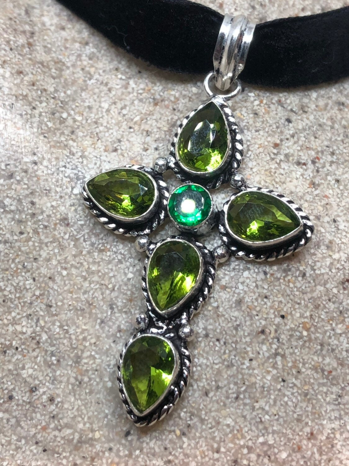 Vintage Silver Genuine Peridot Cross Pendant