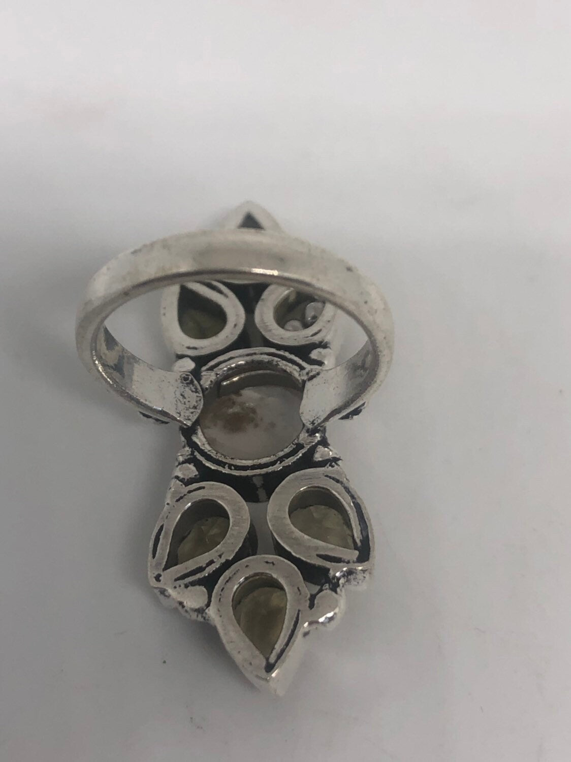 Vintage Genuine Rose Quartz And Topaz Ring Silver Statement