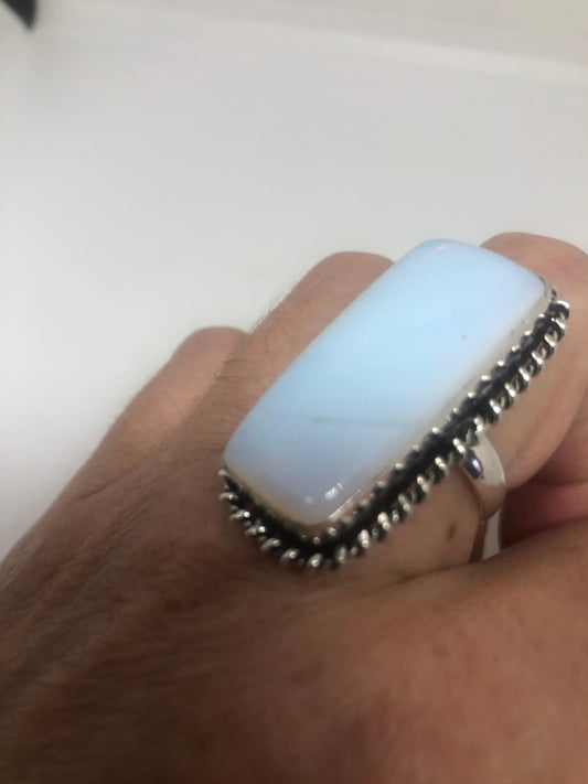 Vintage Deep Blue Opal Vintage Art Glass Ring About an Inch and a half Long Ring