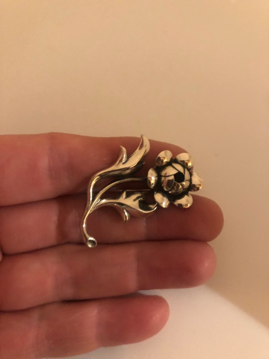 Vintage Hand Made Deco Flower 925 Sterling Silver Small Brooch Pin About an Inch