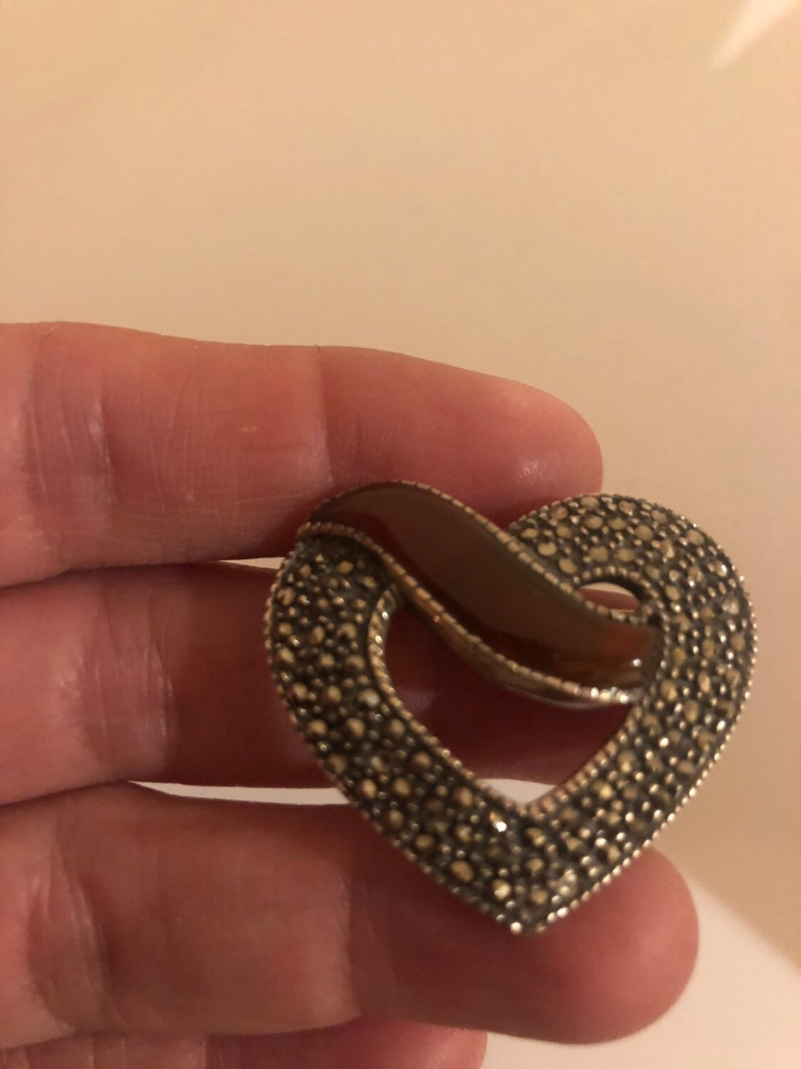 Vintage Handmade Genuine Marcasite 925 Sterling Silver valentine Heart Brooch