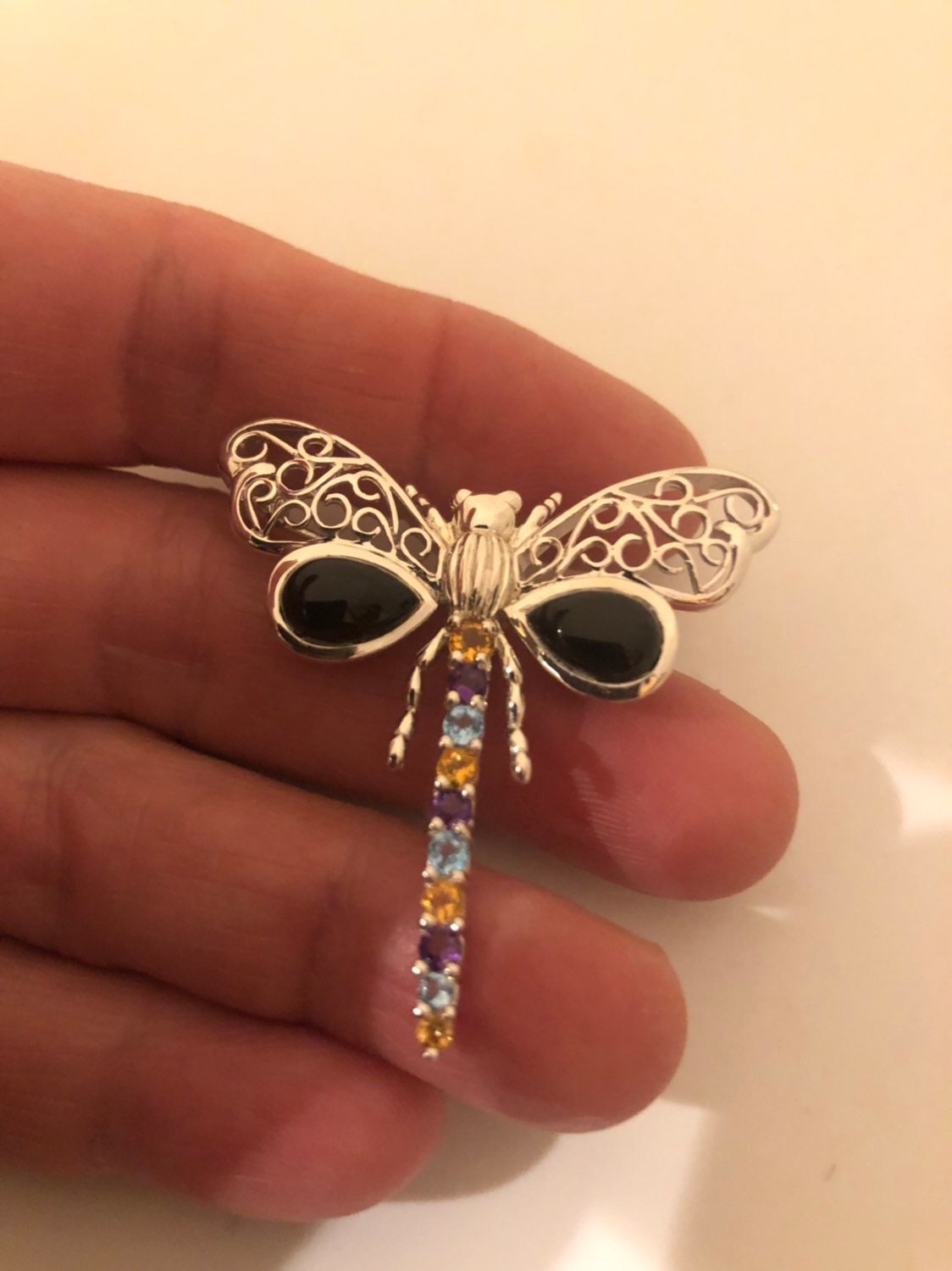 Vintage Handmade Genuine Gemstone Marcasite 925 Sterling Silver Brooch