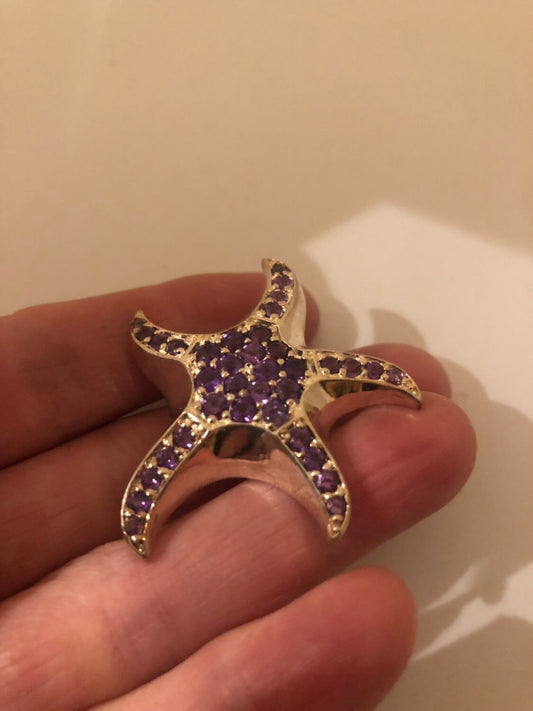 Vintage Handmade Purple Amethyst Sterling Silver starFish Brooch
