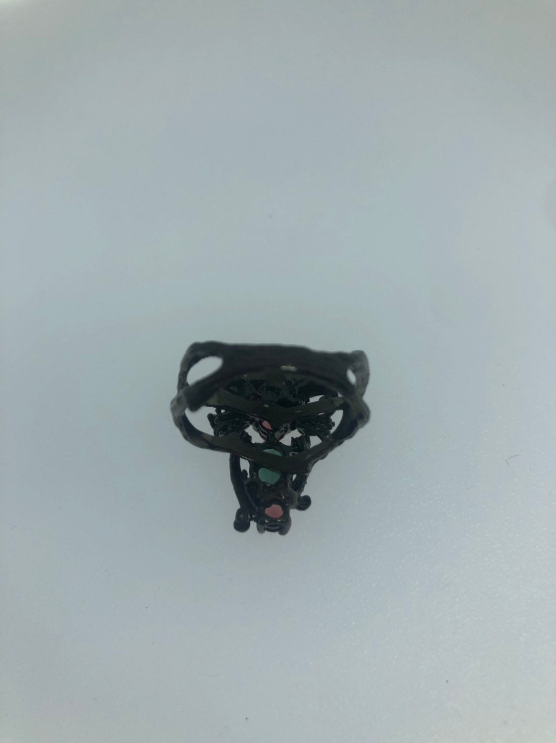 Vintage Handmade genuine garnet emerald Sterling Silver Black Rhodium Ring