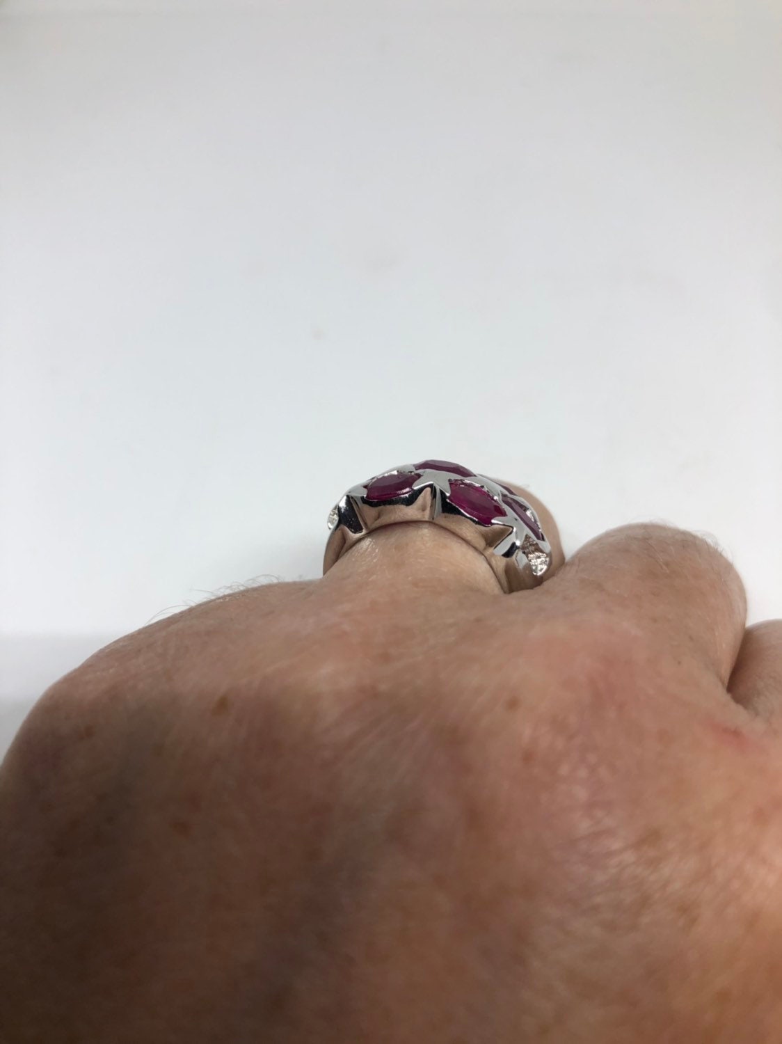 Vintage Handmade Pink Ruby Setting Sterling Silver Gothic Ring