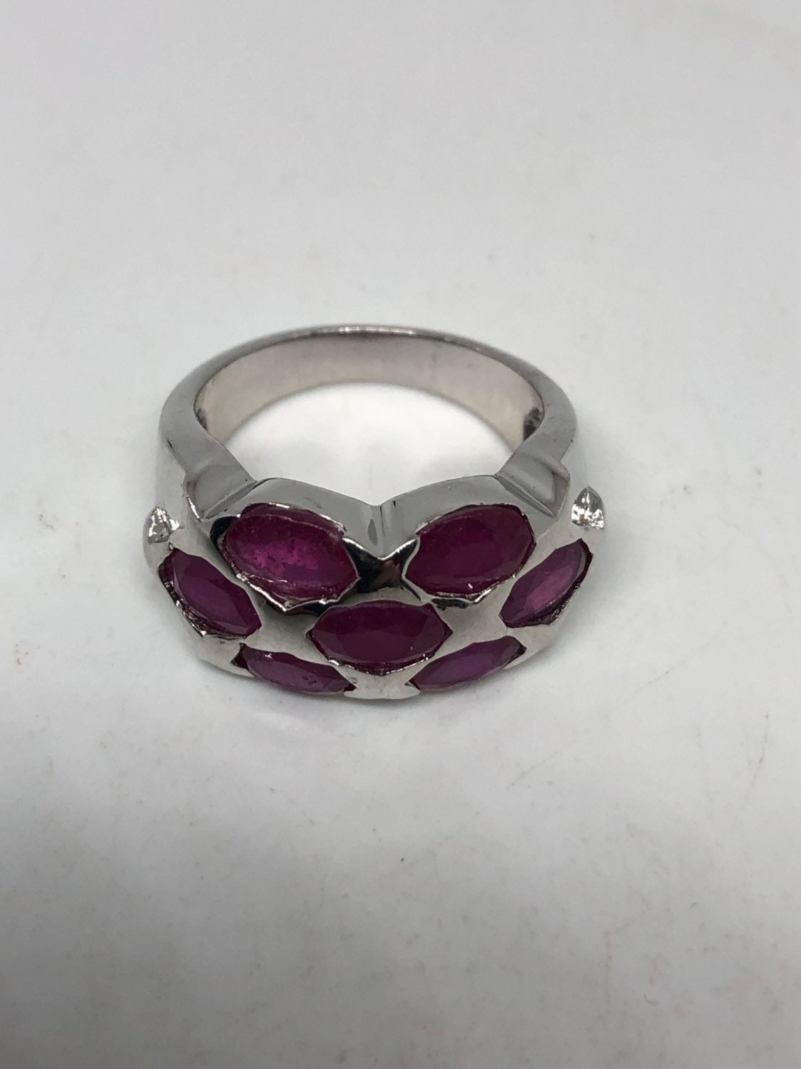 Vintage Handmade Pink Ruby Setting Sterling Silver Gothic Ring