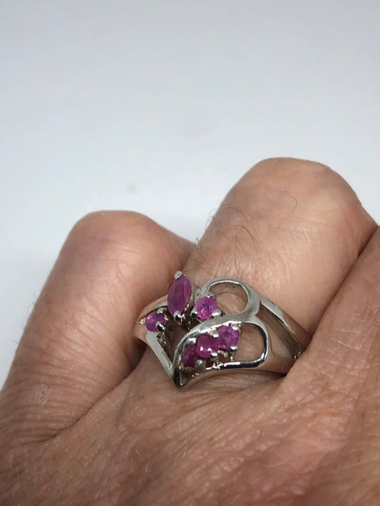 Vintage Genuine Pink Ruby 925 Sterling Silver Ring