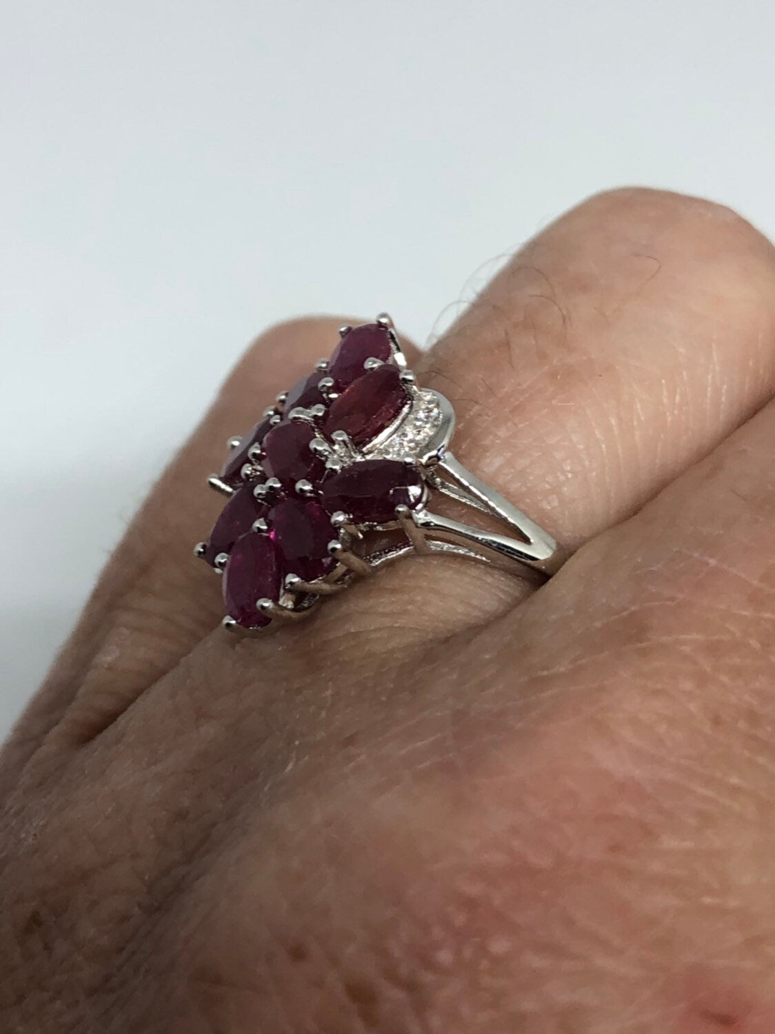 Vintage Handmade Pink Ruby and White Sapphire Setting Sterling Silver Gothic Ring