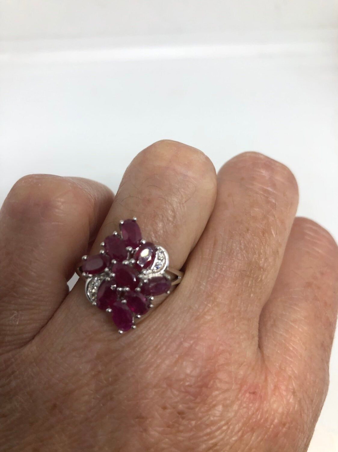 Vintage Handmade Pink Ruby and White Sapphire Setting Sterling Silver Gothic Ring