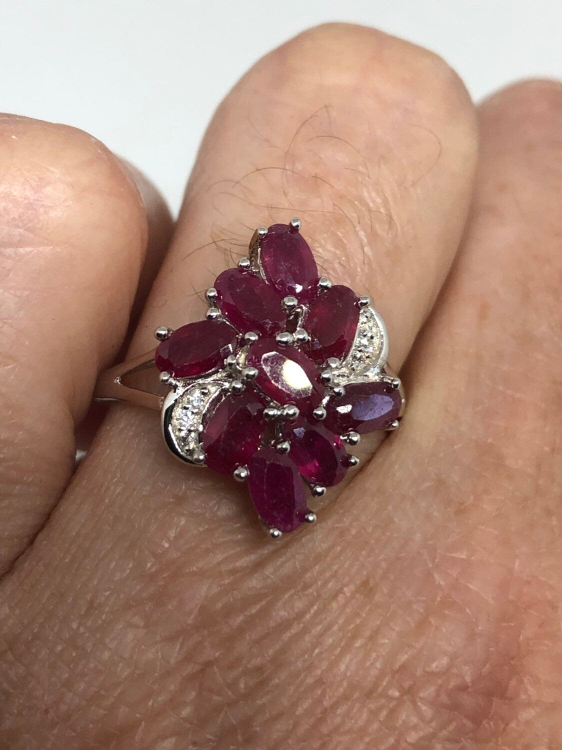 Vintage Handmade Pink Ruby and White Sapphire Setting Sterling Silver Gothic Ring