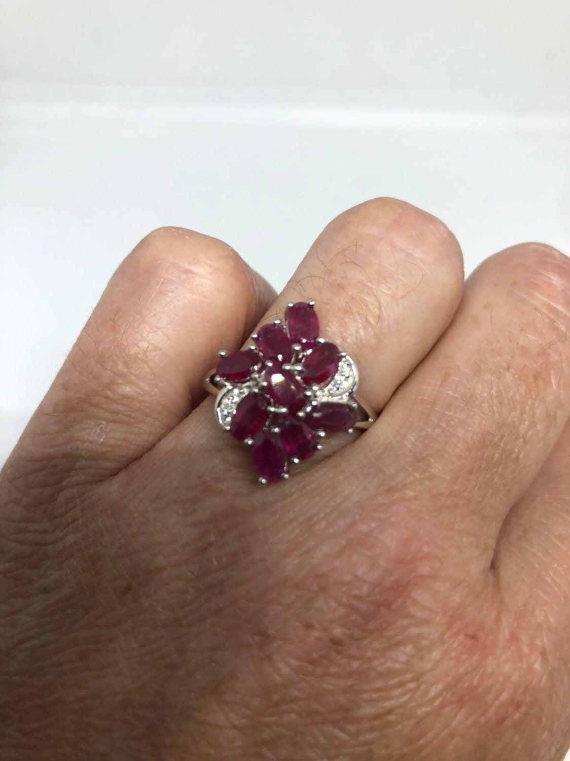 Vintage Handmade Pink Ruby and White Sapphire Setting Sterling Silver Gothic Ring