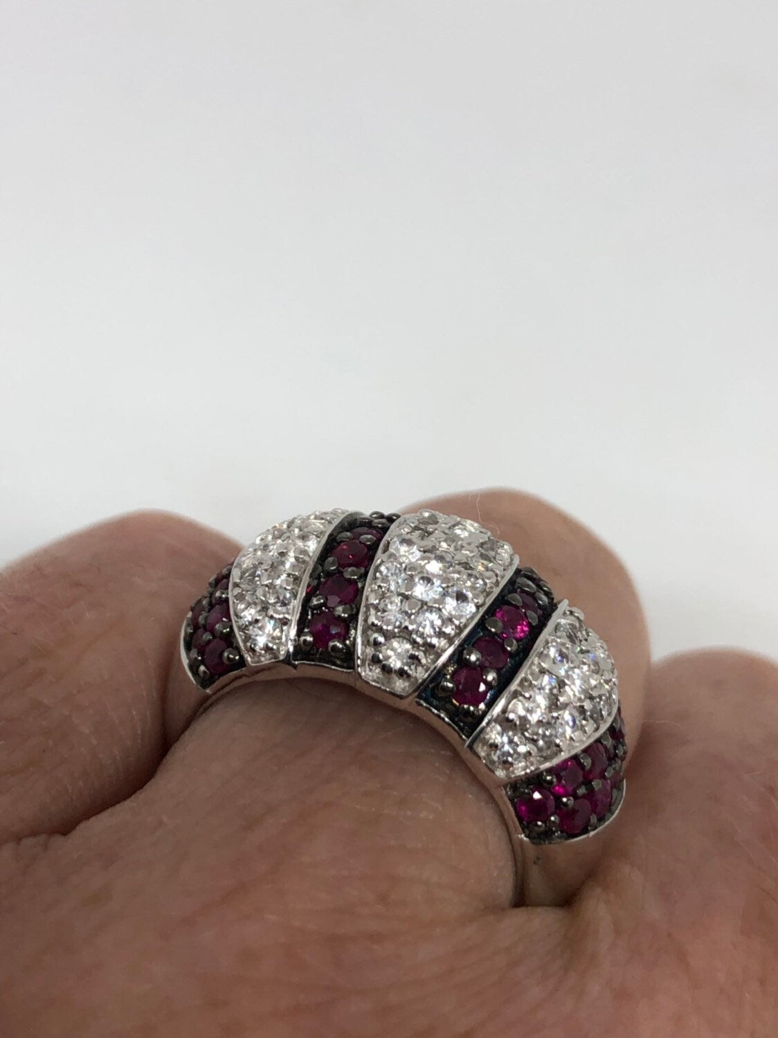 Vintage Handmade Pink Ruby Setting Sterling Silver Gothic Ring