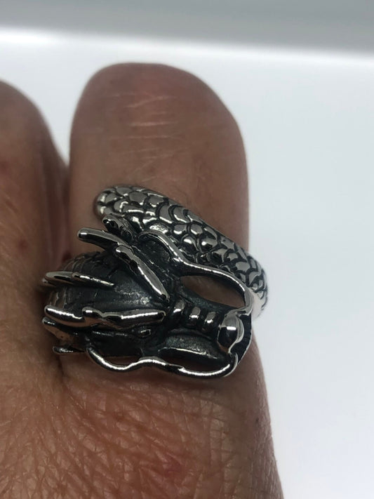 Vintage Dragon Ring Gothic Silver Stainless Steel Mens