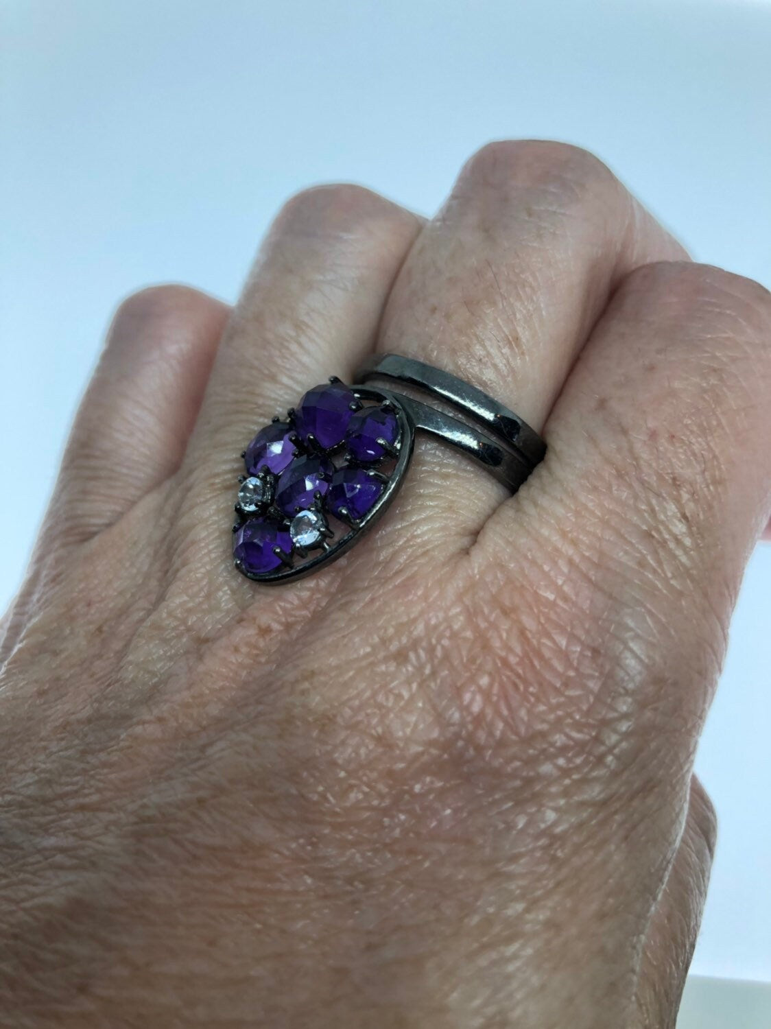 Vintage Handmade Genuine Purple Amethyst Filigree Setting 925 Sterling Silver Gothic Ring