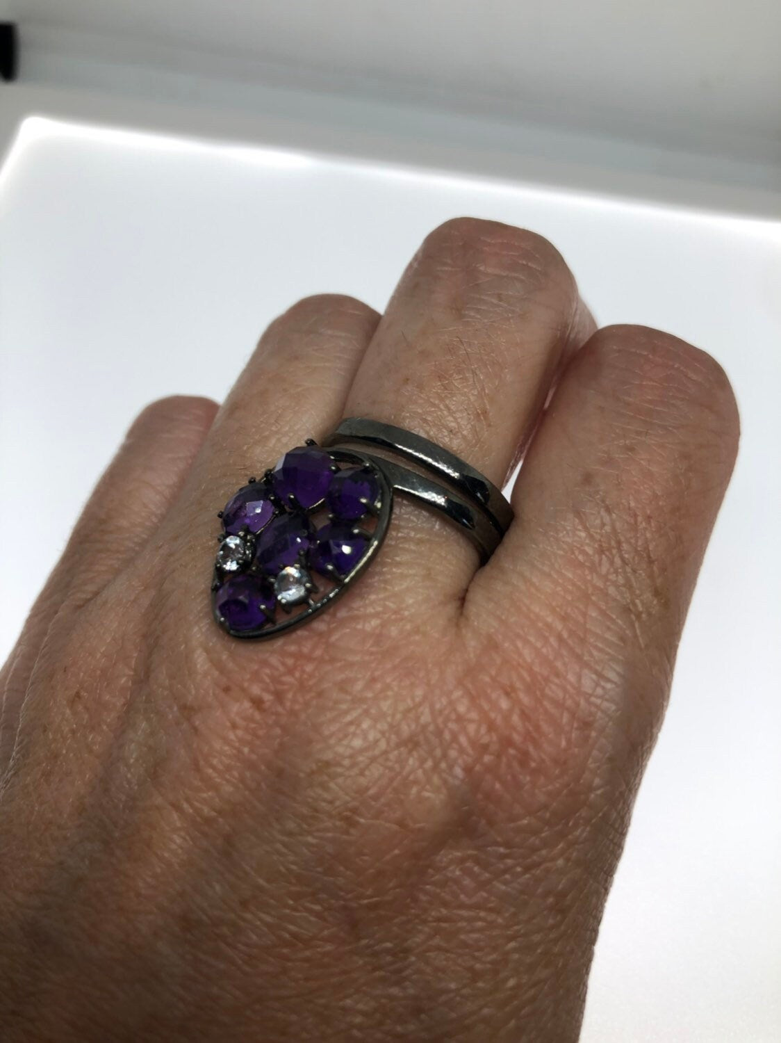 Vintage Handmade Genuine Purple Amethyst Filigree Setting 925 Sterling Silver Gothic Ring