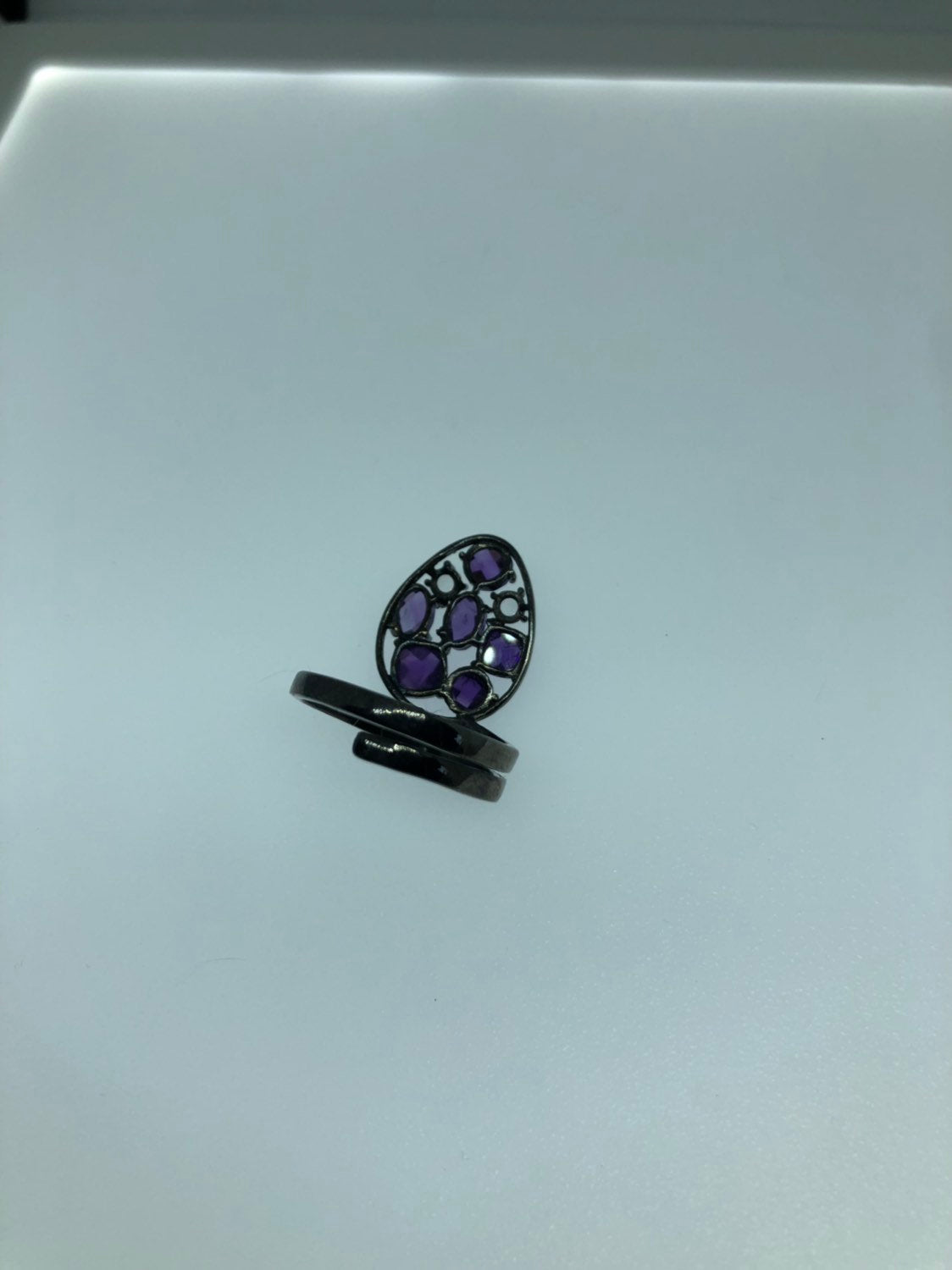 Vintage Handmade Genuine Purple Amethyst Filigree Setting 925 Sterling Silver Gothic Ring