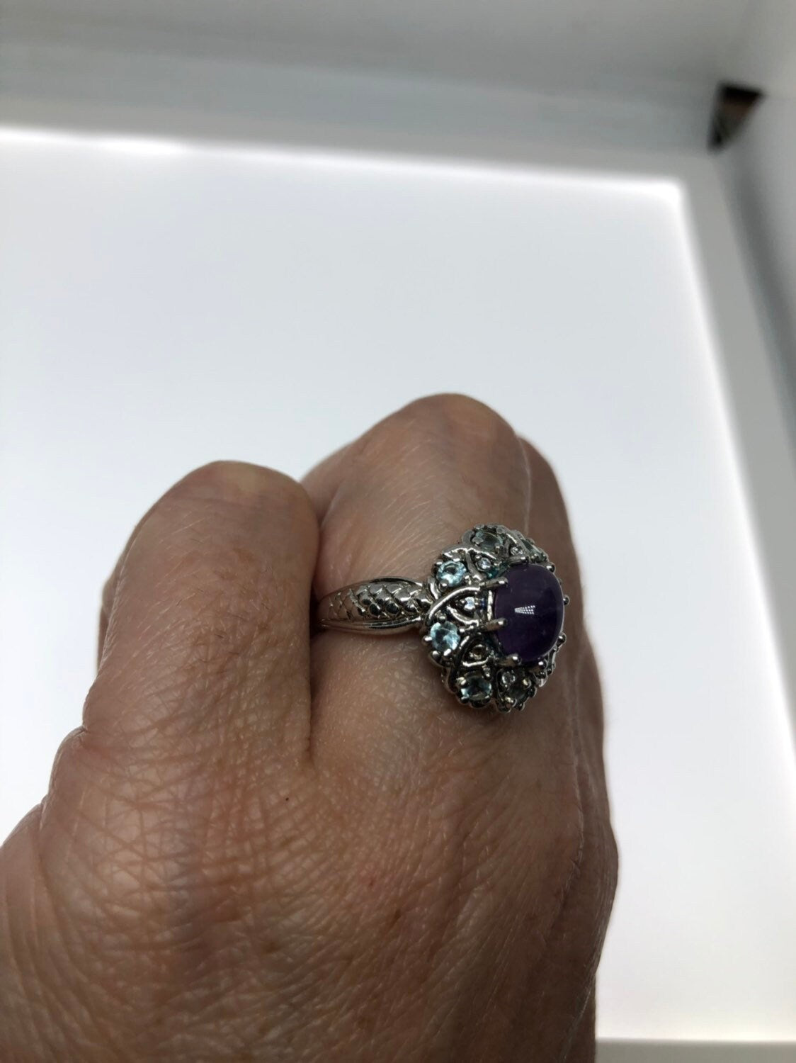 Vintage Handmade Genuine Purple Amethyst Filigree Setting 925 Sterling Silver Gothic Ring