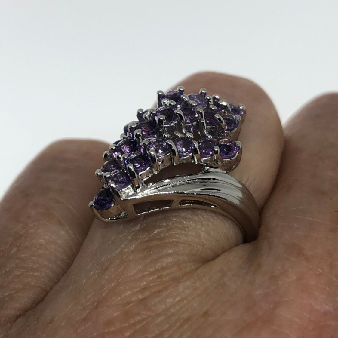 Vintage Handmade Genuine Purple Amethyst Filigree Setting 925 Sterling Silver Gothic Ring