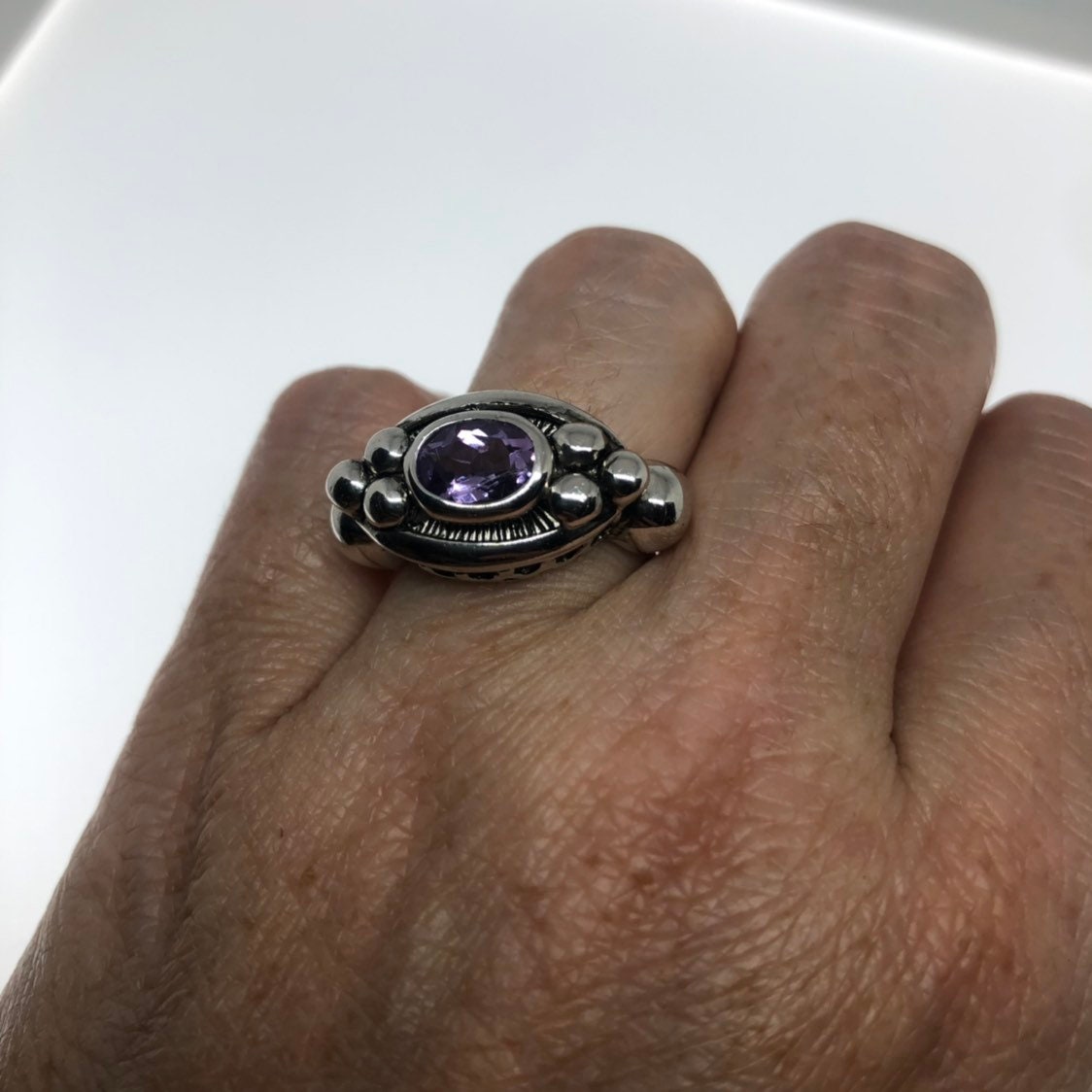 Vintage Handmade Genuine Purple Amethyst Filigree Setting 925 Sterling Silver Gothic can be resized