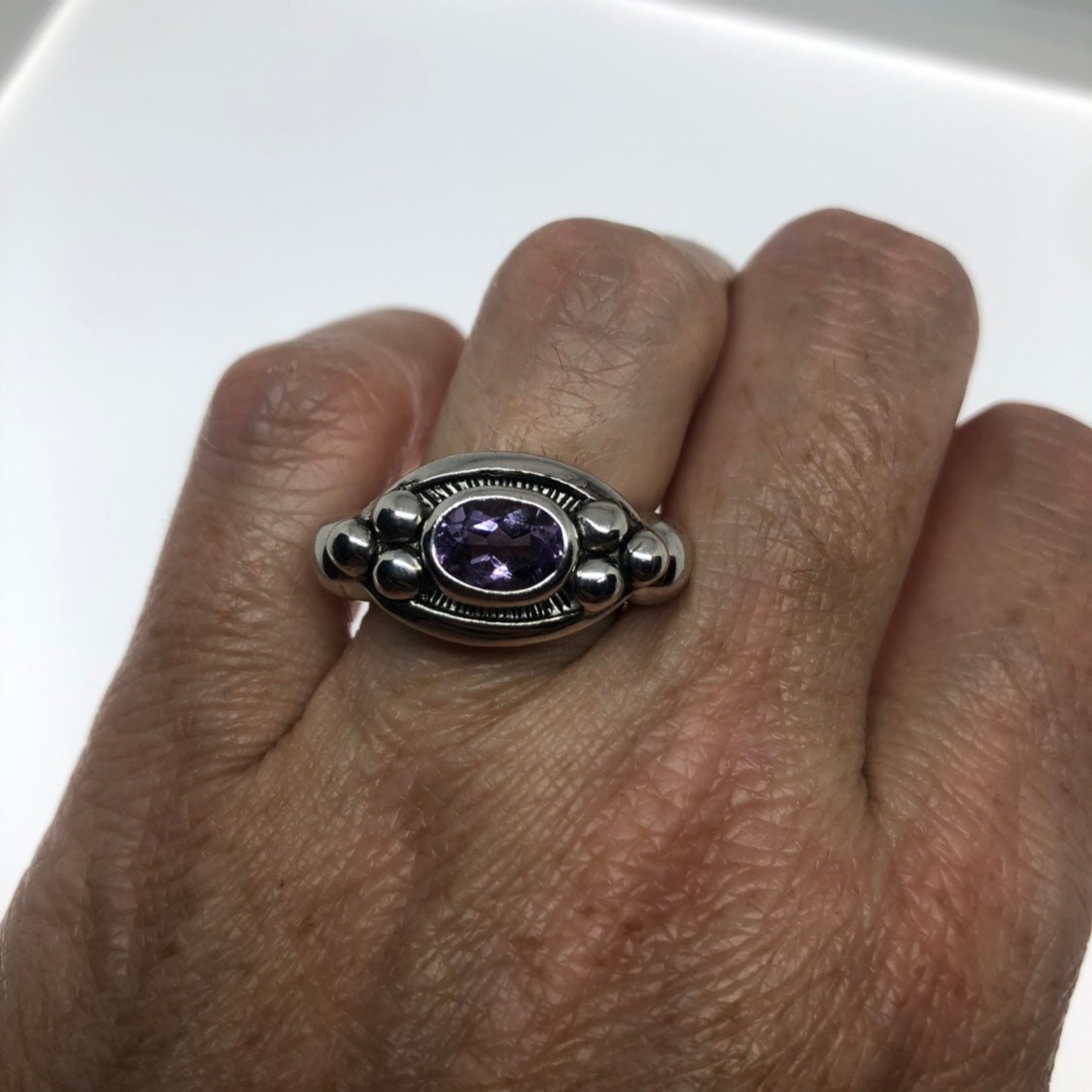 Vintage Handmade Genuine Purple Amethyst Filigree Setting 925 Sterling Silver Gothic can be resized