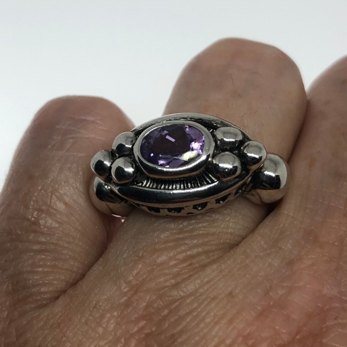 Vintage Handmade Genuine Purple Amethyst Filigree Setting 925 Sterling Silver Gothic can be resized