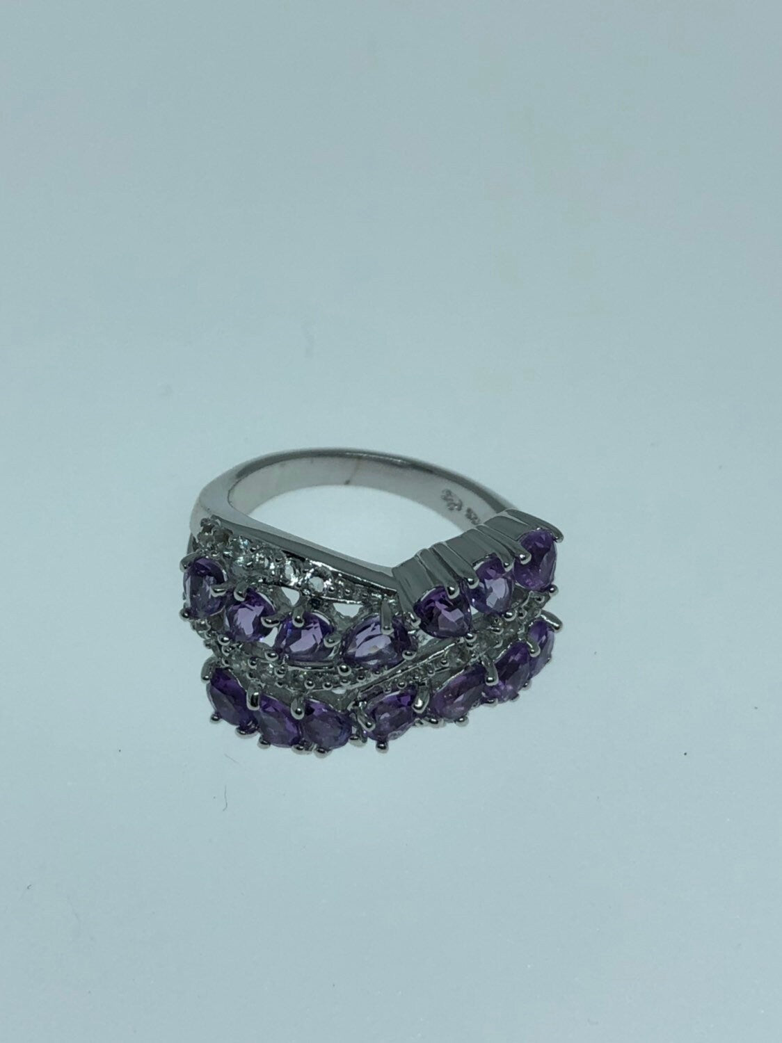 Vintage Handmade Deep Purple Genuine Amethyst Setting 925 Sterling Silver Gothic Ring