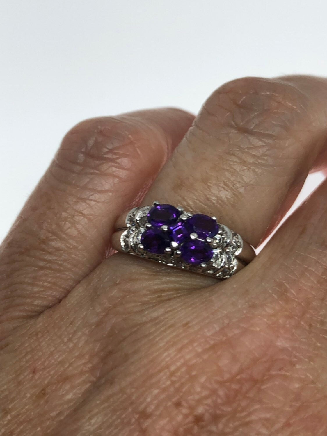 Vintage Handmade Deep Purple Genuine Amethyst Setting 925 Sterling Silver Gothic Ring