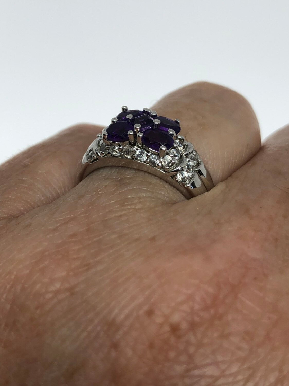 Vintage Handmade Deep Purple Genuine Amethyst Setting 925 Sterling Silver Gothic Ring