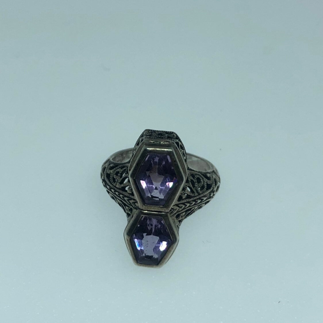 Vintage Handmade Deep Purple Genuine Amethyst Setting 925 Sterling Silver Gothic Ring