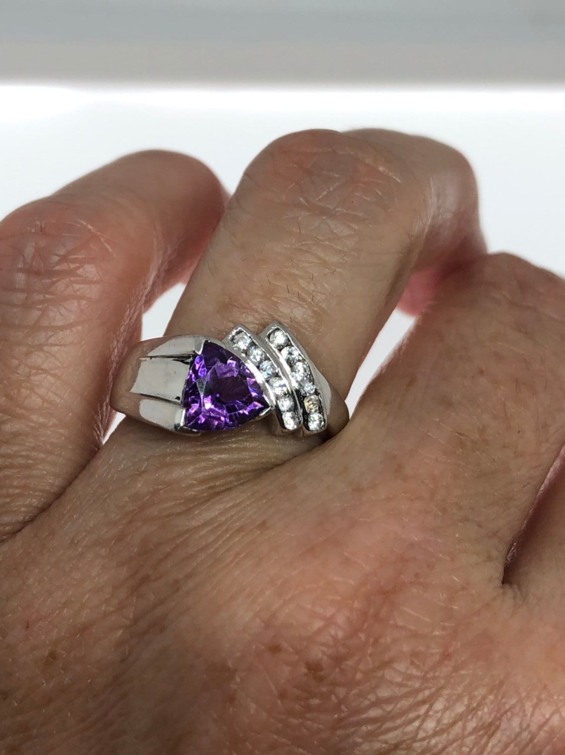 Vintage Handmade Deep Purple Genuine Amethyst Setting 925 Sterling Silver Gothic Ring