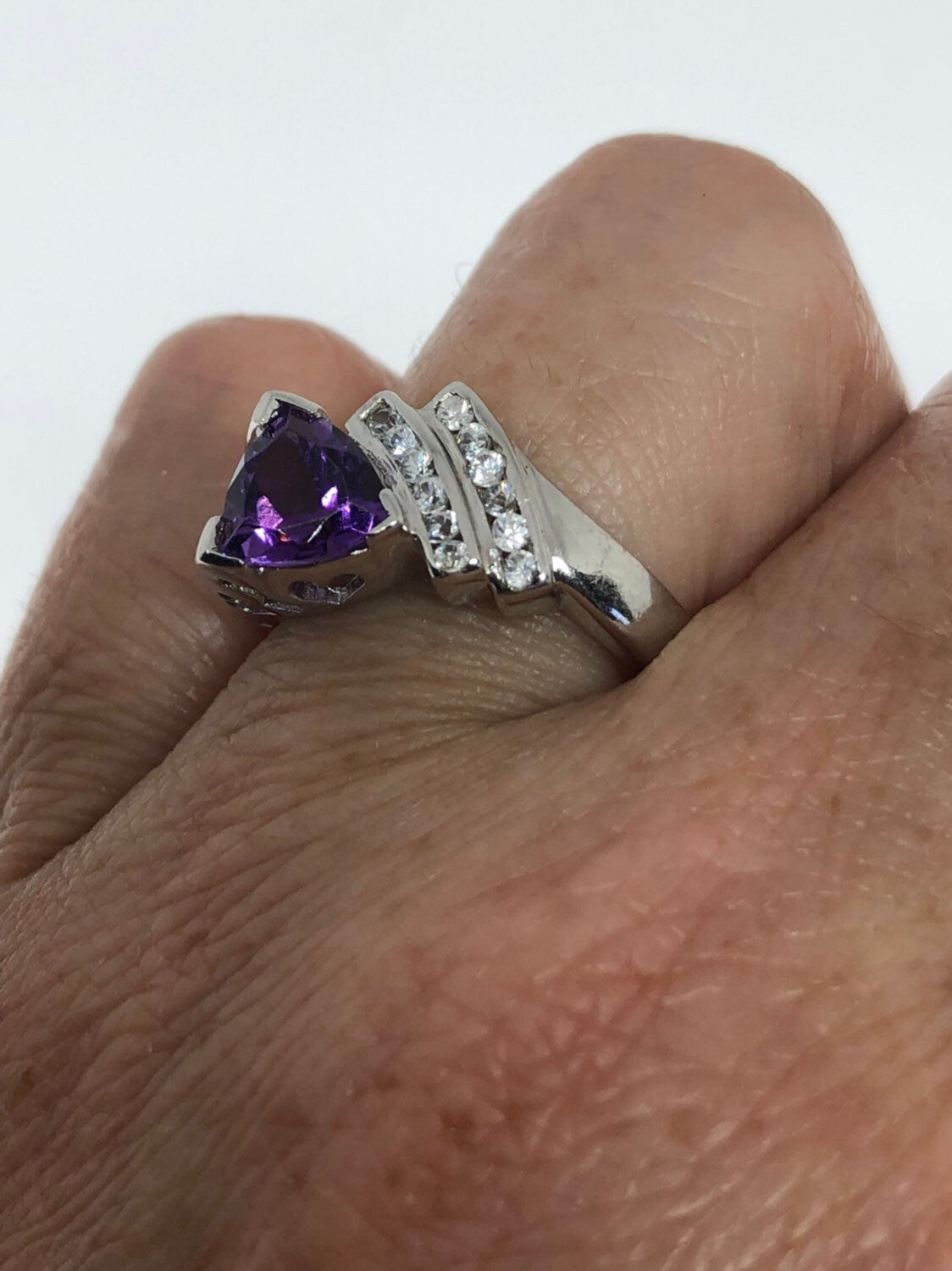 Vintage Handmade Deep Purple Genuine Amethyst Setting 925 Sterling Silver Gothic Ring