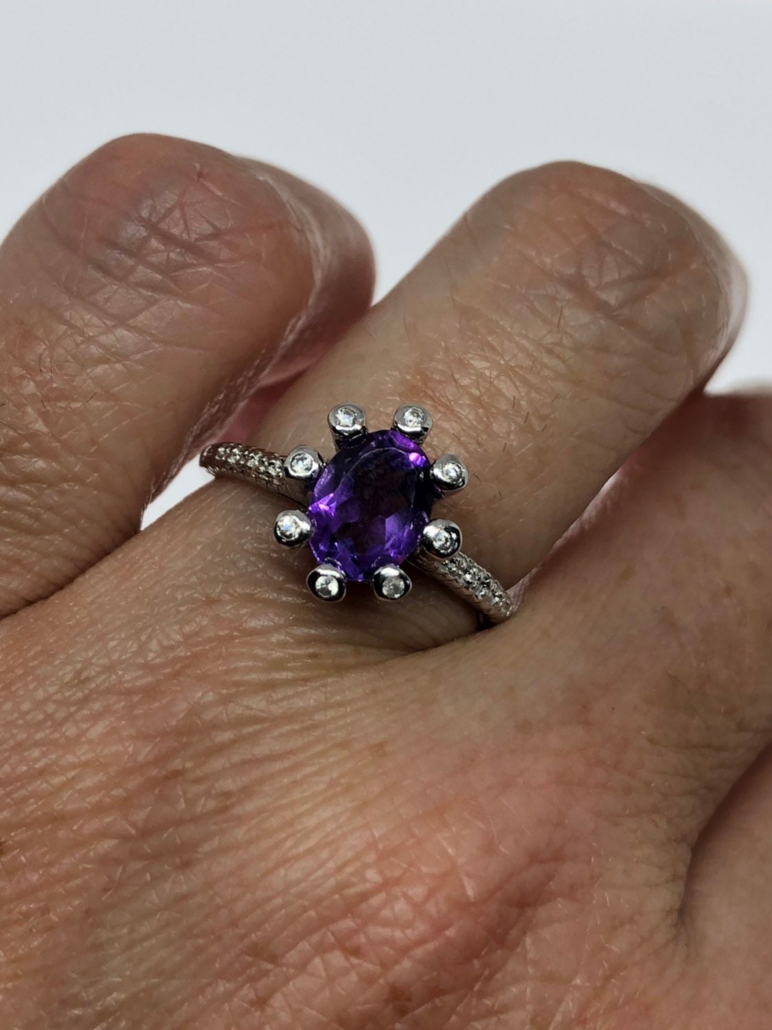 Vintage Handmade Deep Purple Genuine Amethyst Setting 925 Sterling Silver Gothic Ring