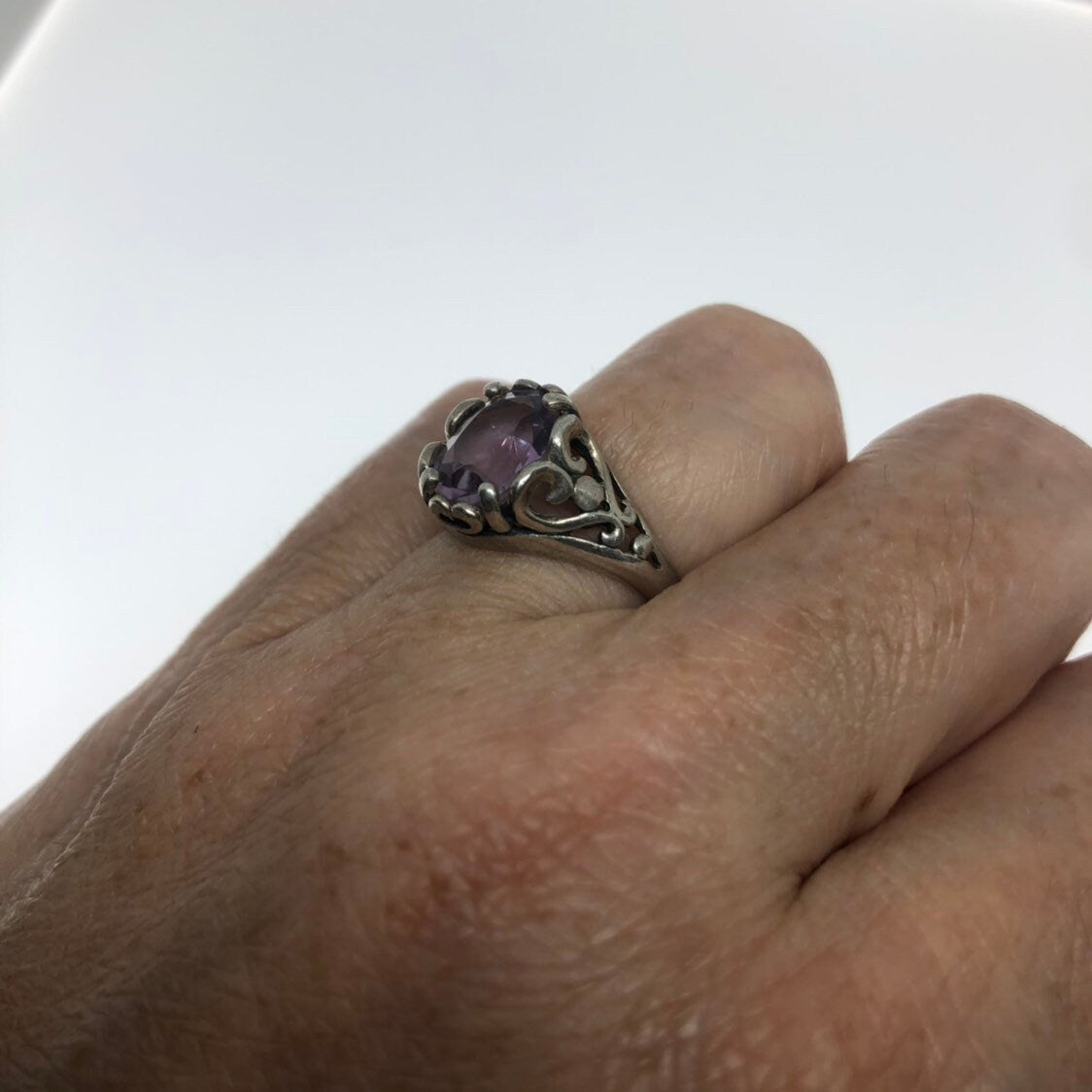 Vintage Handmade Deep Purple Genuine Amethyst Setting 925 Sterling Silver Gothic Ring